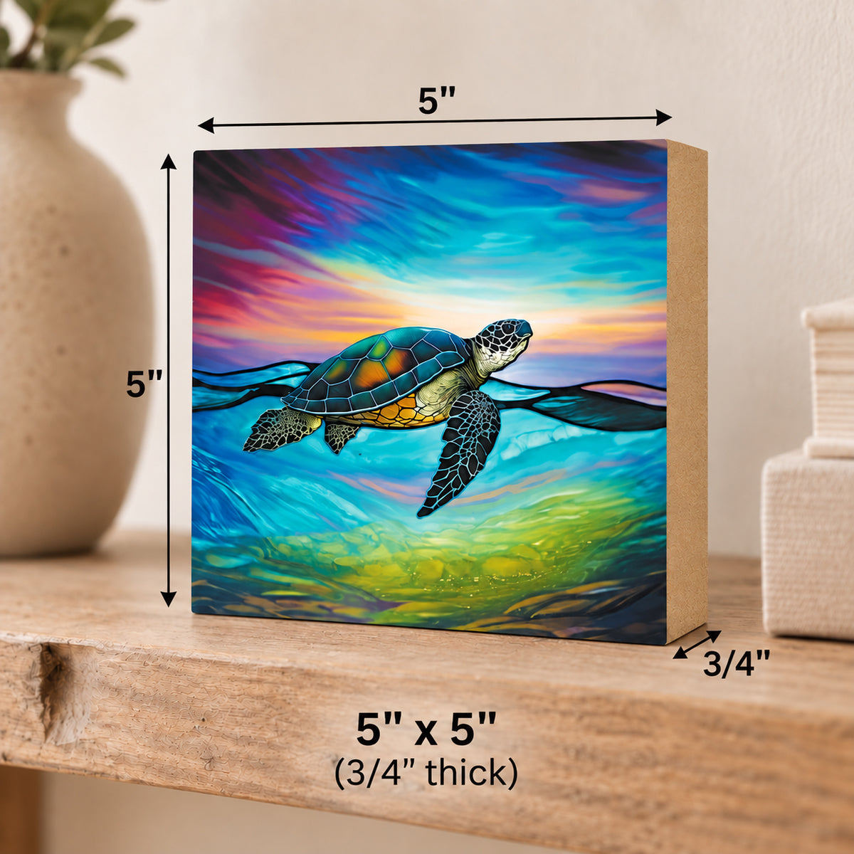 Sea Turtle Beach Decor, Block Art, Cabin Shelf Sitter, Made in the U.S.A.