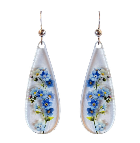 Forget me not Floral Acrylic Earrings, non-tarnish Sterling Silver ear wires, #A103 by d'ears