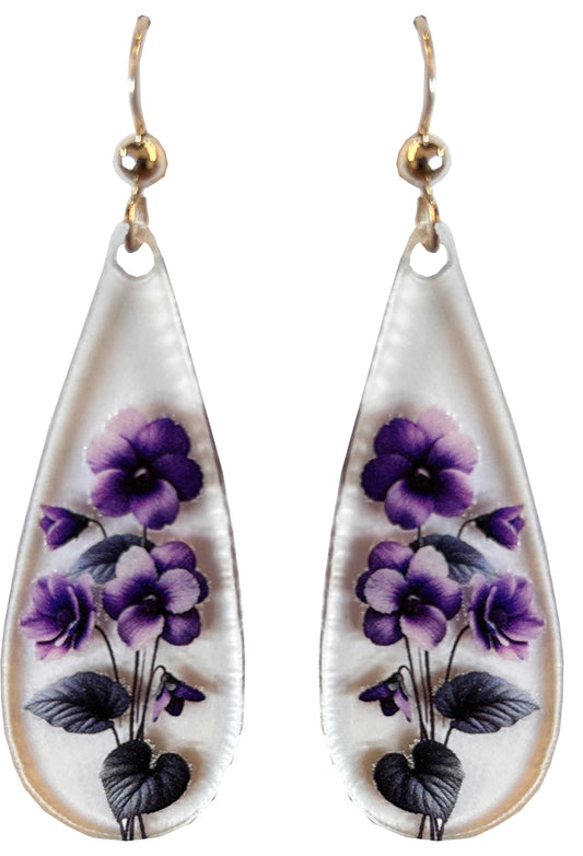 Violet Floral Acrylic Earrings, non-tarnish Sterling Silver ear wires, #A105 by d'ears