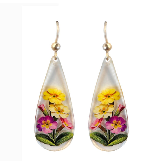 Primrose Floral Acrylic Earrings, non-tarnish Sterling Silver ear wires, #A107 by d'ears