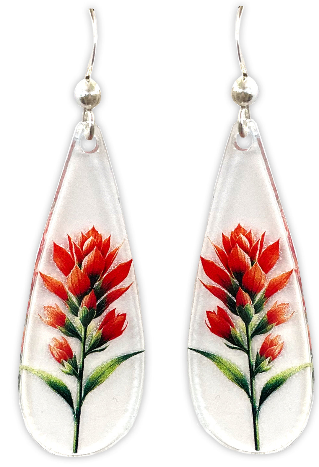 Indian Paintbrush Floral Acrylic Earrings, non-tarnish Sterling Silver ear wires, #A108 by d'ears