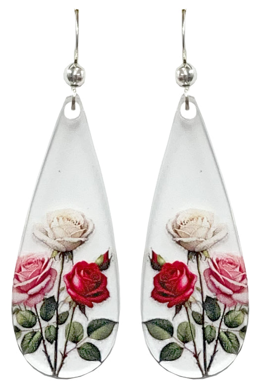 Rose Floral Acrylic Earrings, non-tarnish Sterling Silver ear wires, #A109 by d'ears