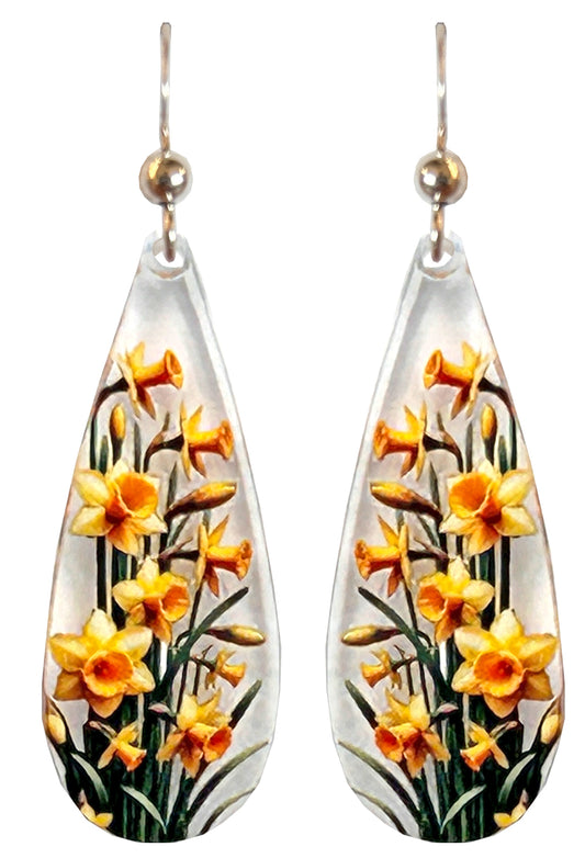 Daffodil Floral Acrylic Earrings, non-tarnish Sterling Silver ear wires, #A111 by d'ears