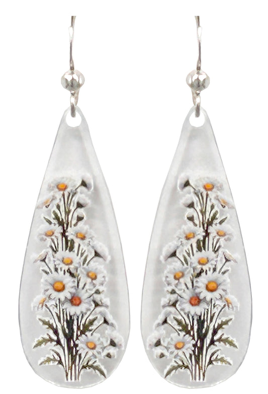 Daisy Floral Acrylic Earrings, non-tarnish Sterling Silver ear wires, #A112 by d'ears