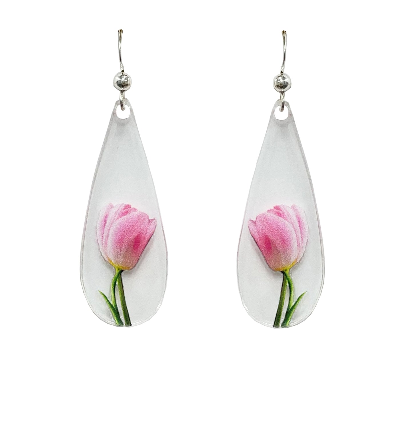 Tulip Floral Acrylic Earrings, non-tarnish Sterling Silver ear wires, #A116 by d'ears