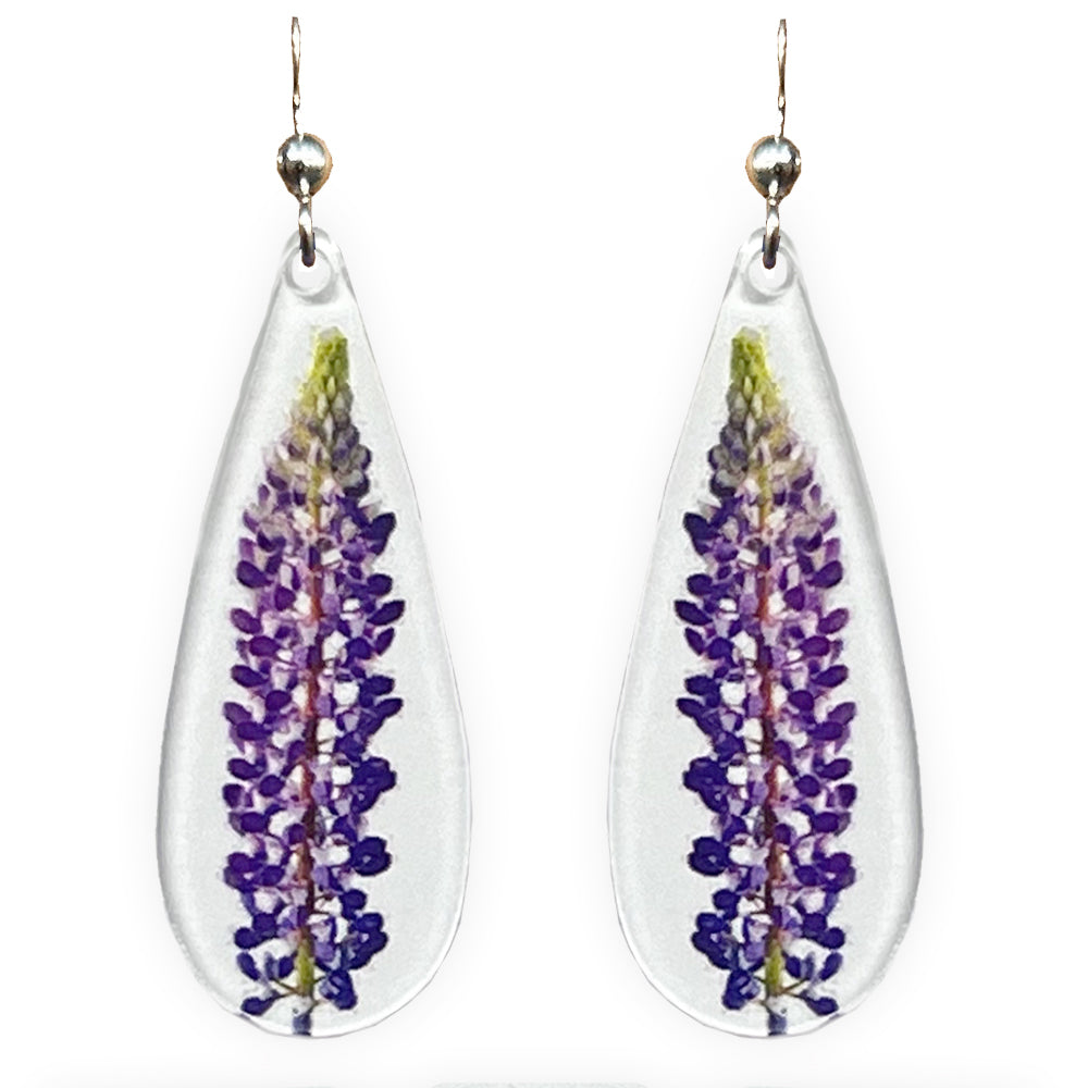 Lupine Floral Acrylic Earrings, non-tarnish Sterling Silver ear wires, #A117 by d'ears