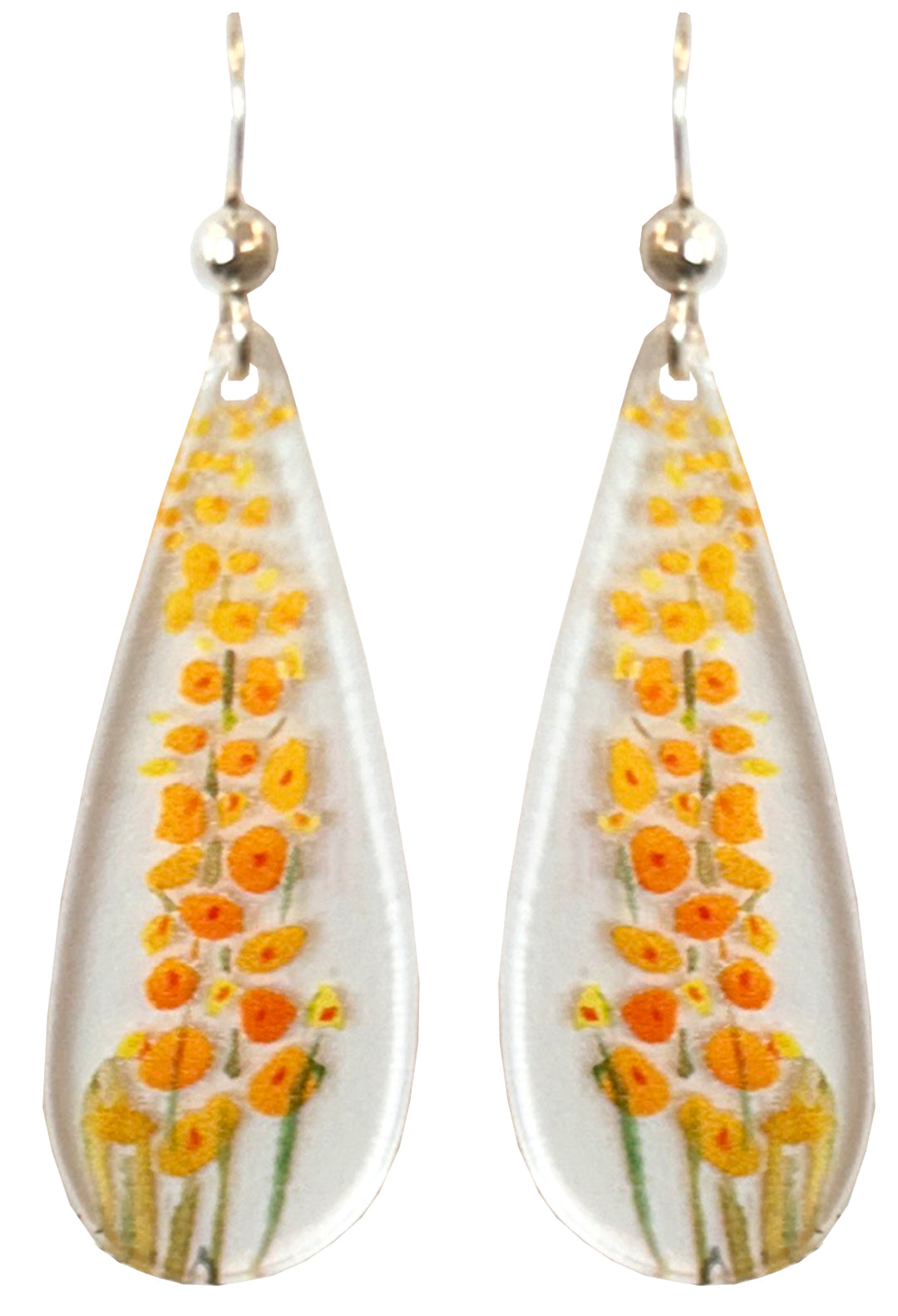 Yellow Gladiolus Floral Acrylic Earrings, non-tarnish Sterling Silver ear wires, #A118 by d'ears