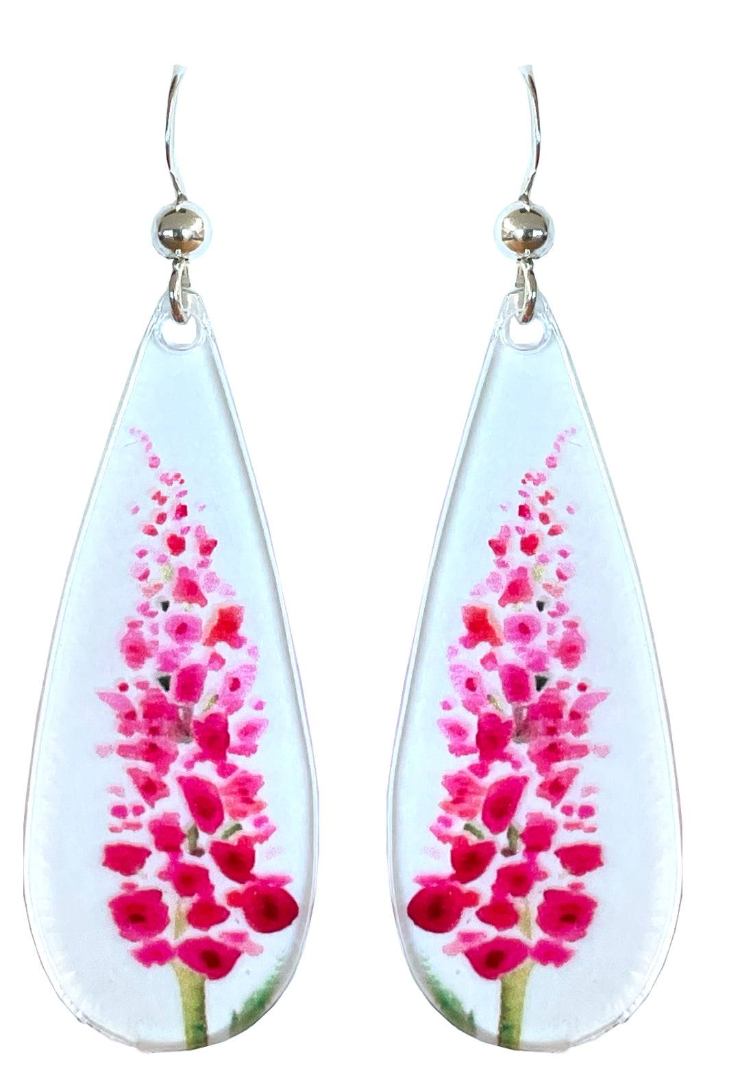 Red Gladiolus Floral Acrylic Earrings, non-tarnish Sterling Silver ear wires, #A119 by d'ears