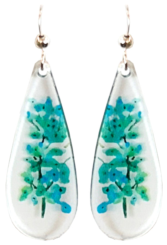 Aqua Gladiolus Floral Acrylic Earrings, non-tarnish Sterling Silver ear wires, #A120 by d'ears