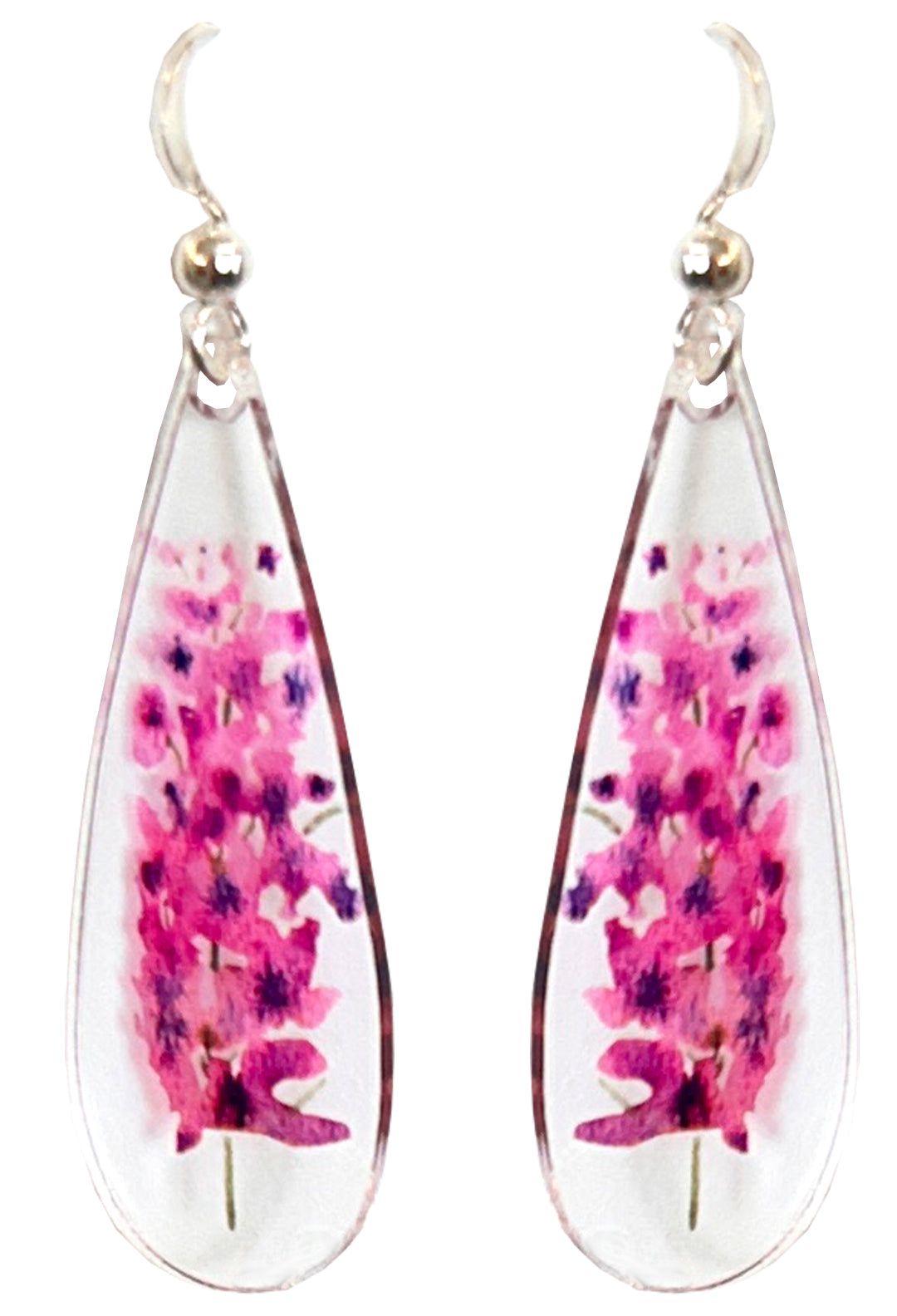 Fuscia Gladiolus Floral Acrylic Earrings, non-tarnish Sterling Silver ear wires, #A122 by d'ears