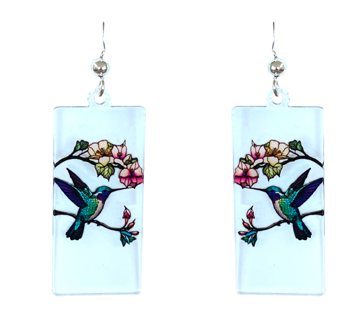 Hummingbird Acrylic Earrings, non-tarnish Sterling Silver ear wires, #A130 by d'ears