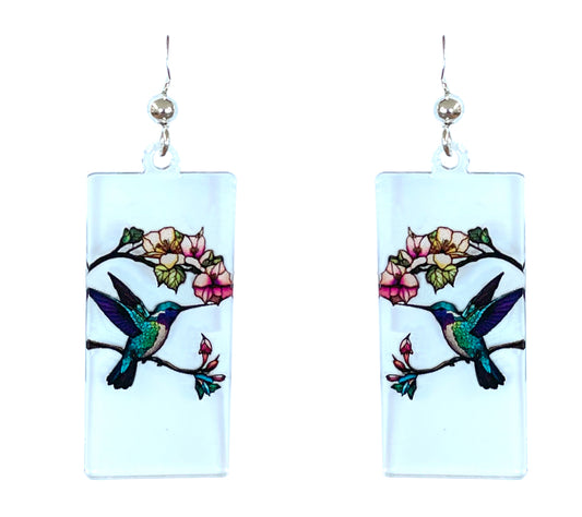 Hummingbird Acrylic Earrings, non-tarnish Sterling Silver ear wires, #A130 by d'ears