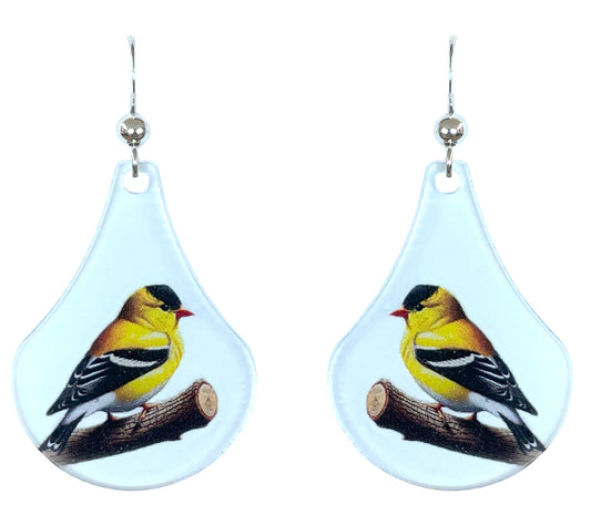 Yellow Goldfinch Bird Acrylic Earrings, non-tarnish Sterling Silver ear wires, #A131 by d'ears