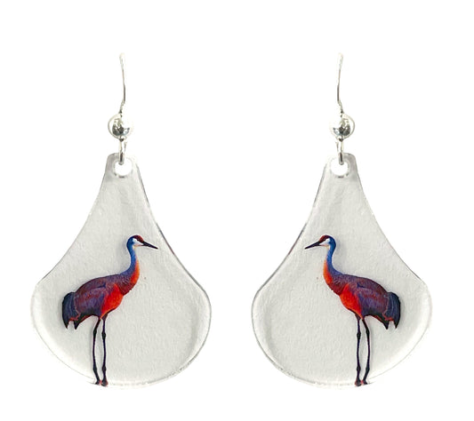 Sandhill Crane Acrylic Bird Earrings, non-tarnish Sterling Silver ear wires, #A155 by d'ears