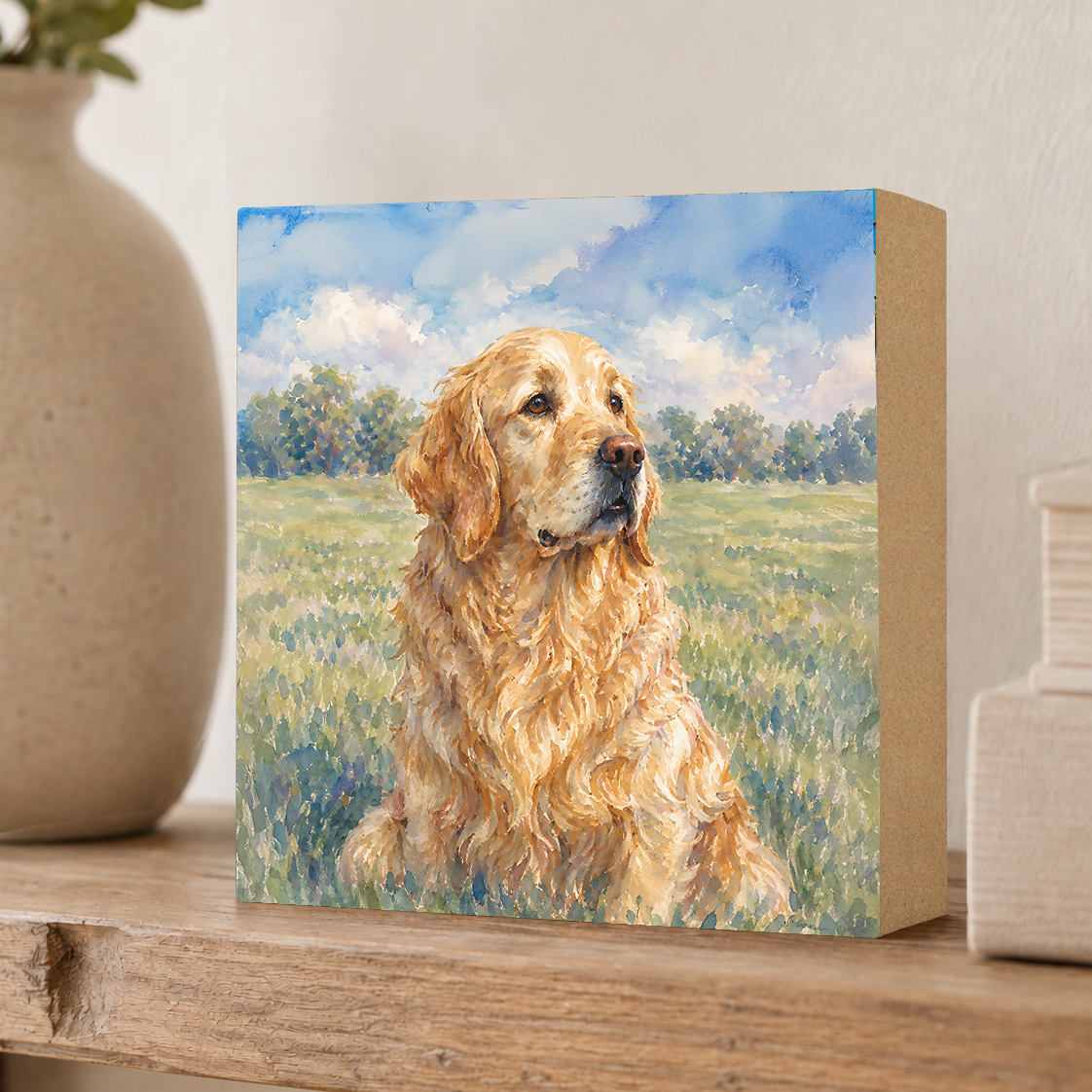 Golden Retriever, Block Art, Cabin Shelf Sitter, Made in the U.S.A. by small family business