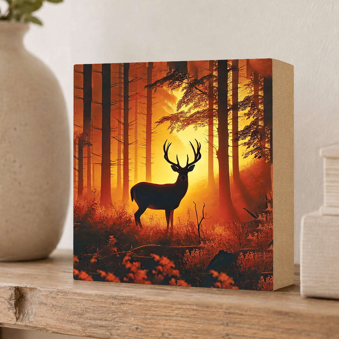 Sunset Buck, Block Art, Cabin Shelf Sitter, Made in the U.S.A. by small family business
