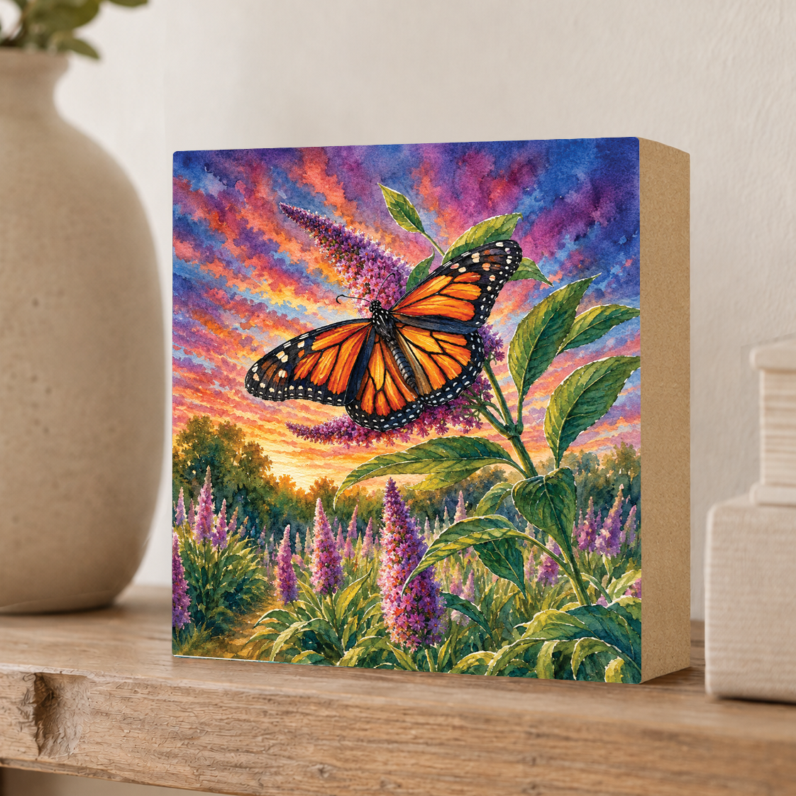 Monarch Butterfly, Block Art, Cabin Shelf Sitter, Made in the U.S.A. by small family business