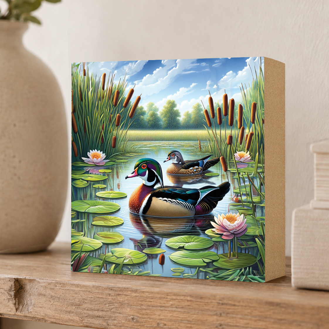 Wood Duck Block Art, Cabin Shelf Sitter, Made in the U.S.A. by small family business