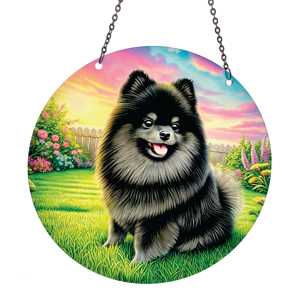 Black Pomeranian Acrylic Suncatcher with Chain #SC758 Made in the USA