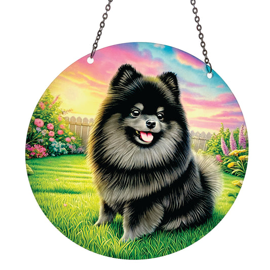 Black Pomeranian Acrylic Suncatcher with Chain #SC758 Made in the USA