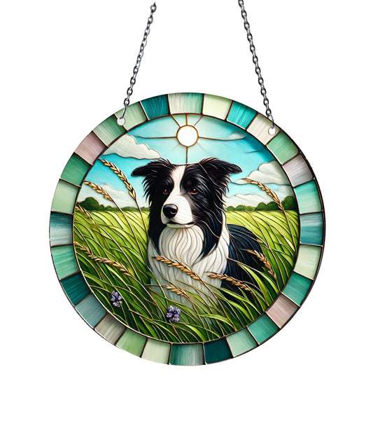 Border Collie Acrylic Suncatcher with Chain #SC697 Made in the USA
