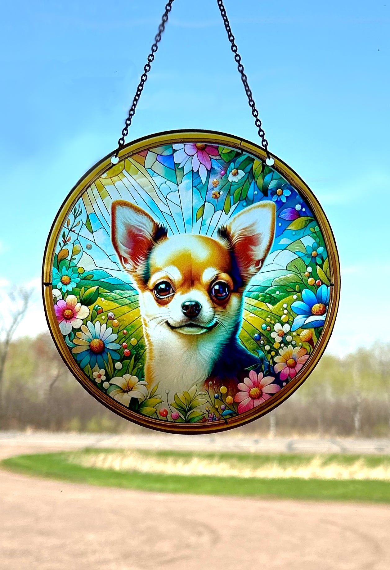 Chihuahua Acrylic Suncatcher with chain made in the USA 6 in #SC293 by d'ears