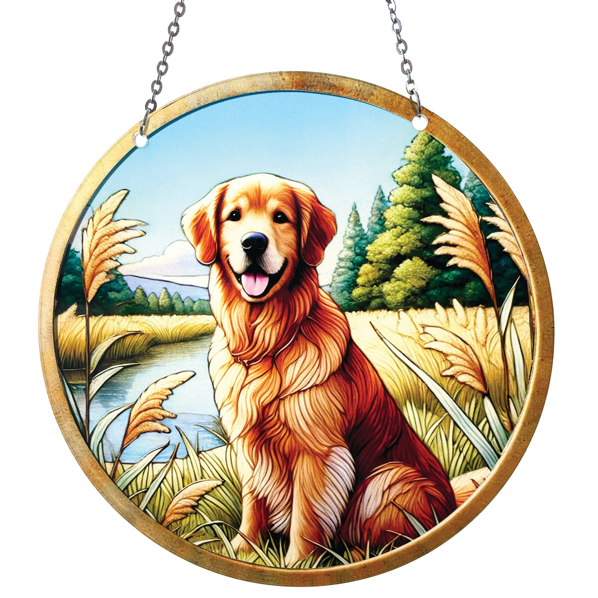 Golden Retriever Acrylic Suncatcher with Chain #SC751 Made in the USA