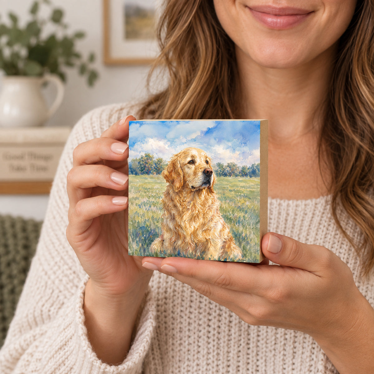 Golden Retriever, Block Art, Cabin Shelf Sitter, Made in the U.S.A. by small family business