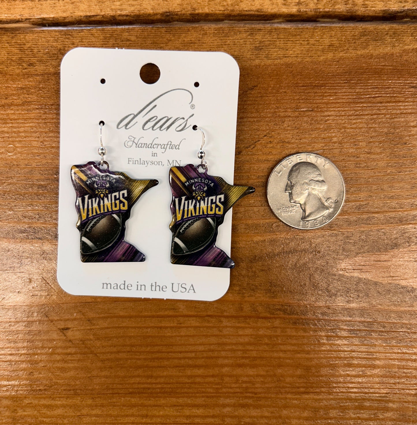 MN Vikings Dangle Earrings sterling silver earwires by USA