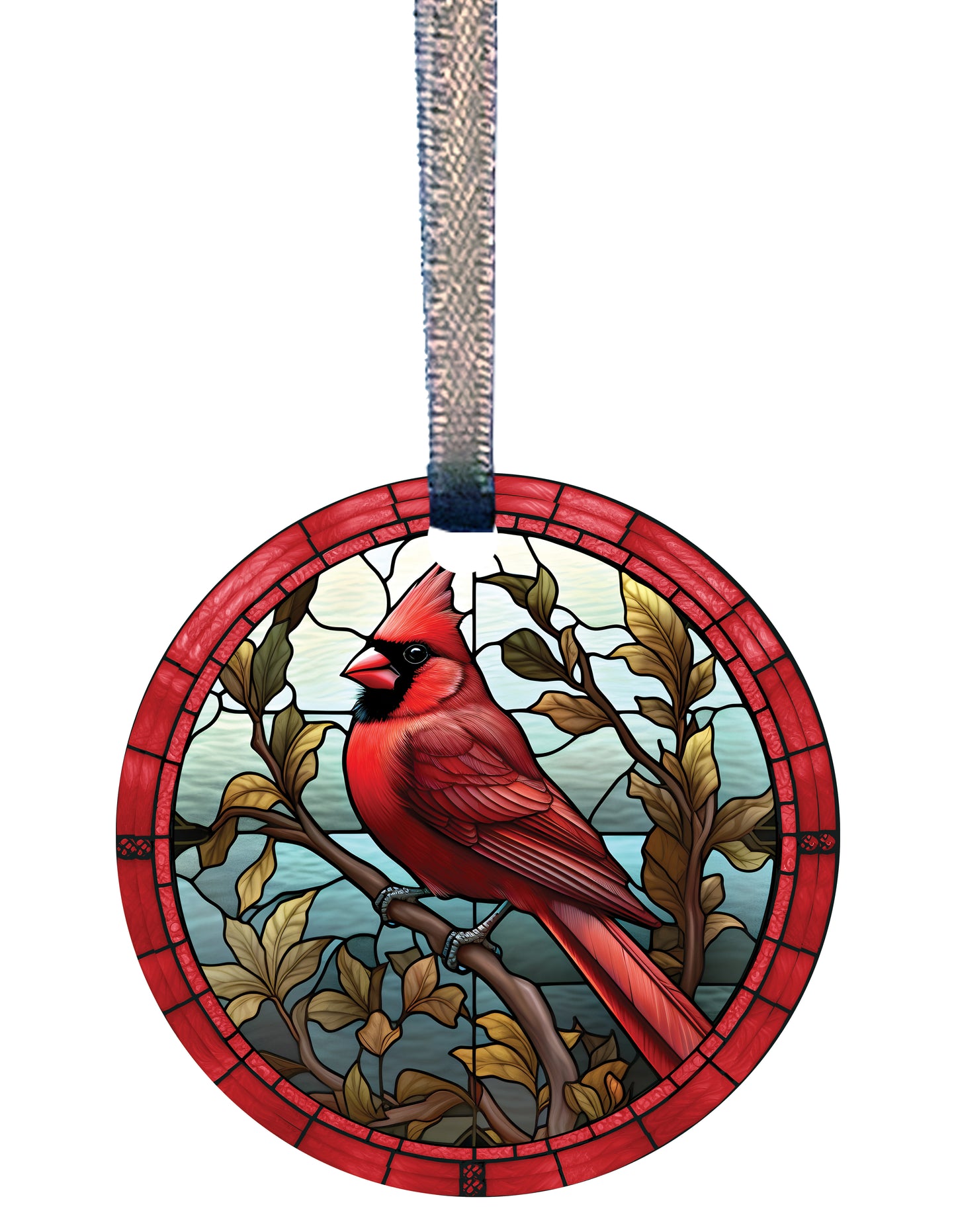 Cardinal Ornament Set of SIX- Two Designs (Three Each) - 2 in Acrylic Window Ornament - Gift Tag - Hanging Ribbon Included - Cardinal Pair - Christmas Cardinals - Made in The USA - Minnesota Made