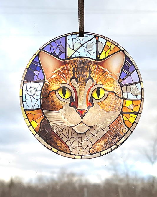 Faux Stained Glass Cat, Acrylic Window Ornament #SC230