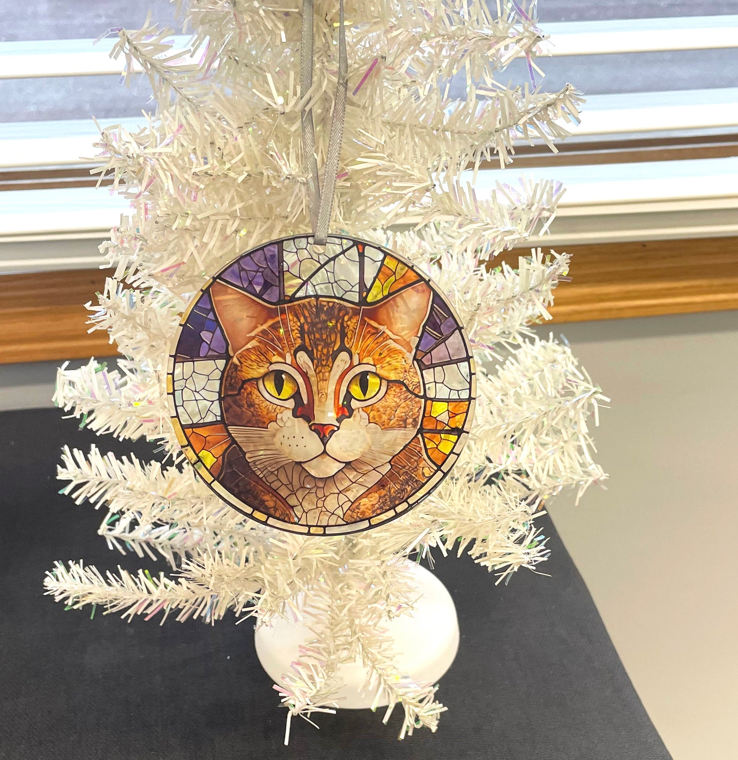 Faux Stained Glass Cat, Acrylic Window Ornament #SC230