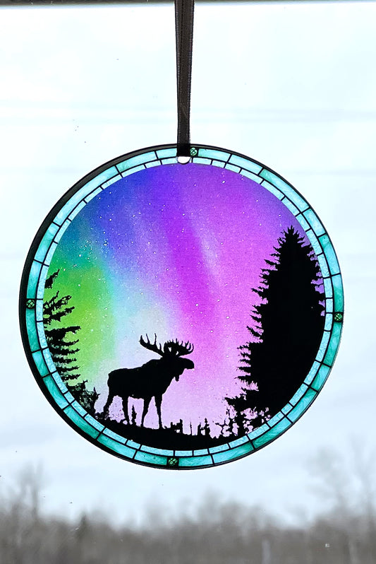 Moose Northern Lights, Acrylic Window Ornament #SC242