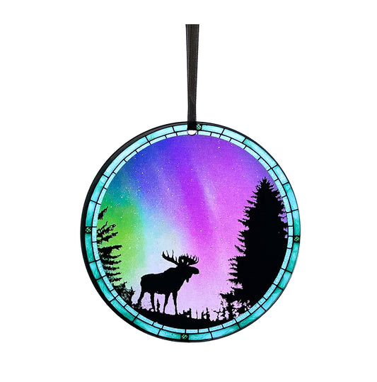 Moose Northern Lights, Acrylic Window Ornament #SC242