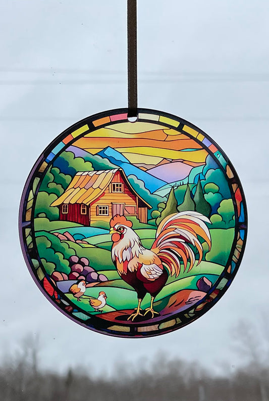 Hen and Chicks, Acrylic Window Ornament #SC253