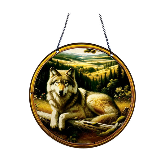 Alpha Wolf Acrylic Suncatcher with Chain #SC355 by d'ears