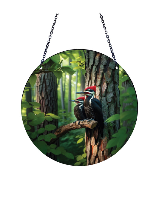 Pileated Woodpeckers Acrylic Suncatcher #SC377 by d'ears, bird lover gift, nature gift