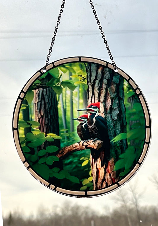 Pileated Woodpeckers Acrylic Suncatcher #SC377 by d'ears, bird lover gift, nature gift