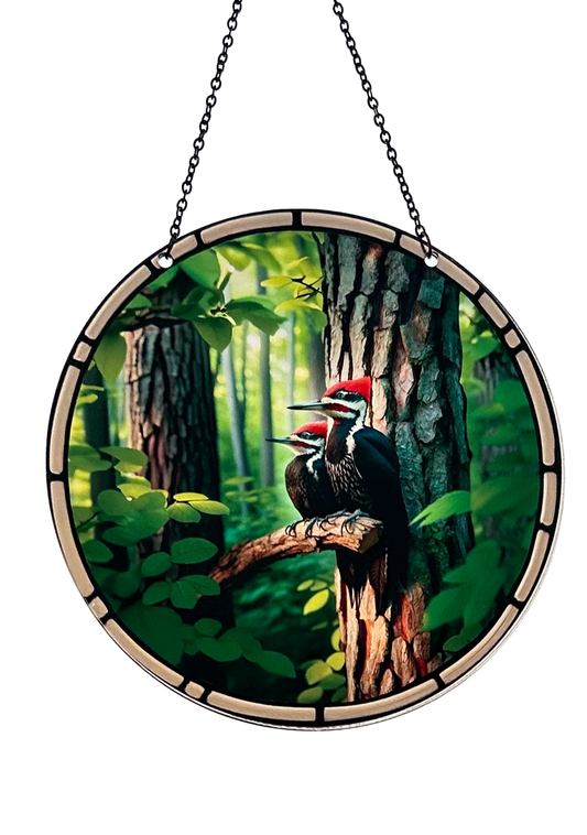 Pileated Woodpeckers Acrylic Suncatcher #SC377 by d'ears, bird lover gift, nature gift