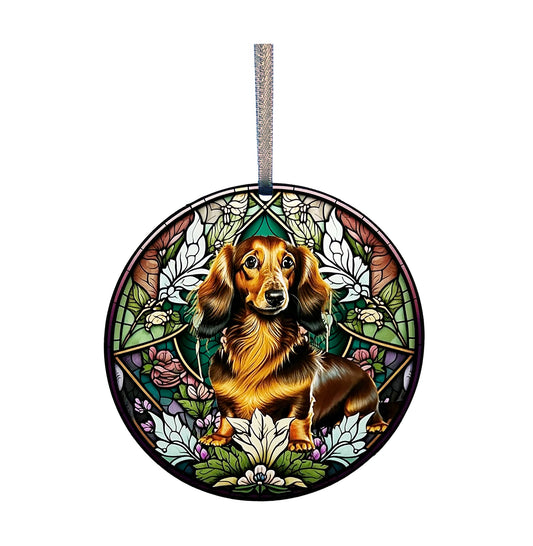 Long Haired Dachshund, Acrylic Window Ornament #SC423