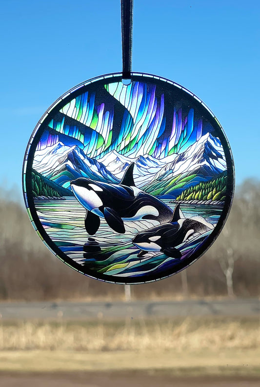 Orca Northern Lights, Acrylic Window Ornament #SC342