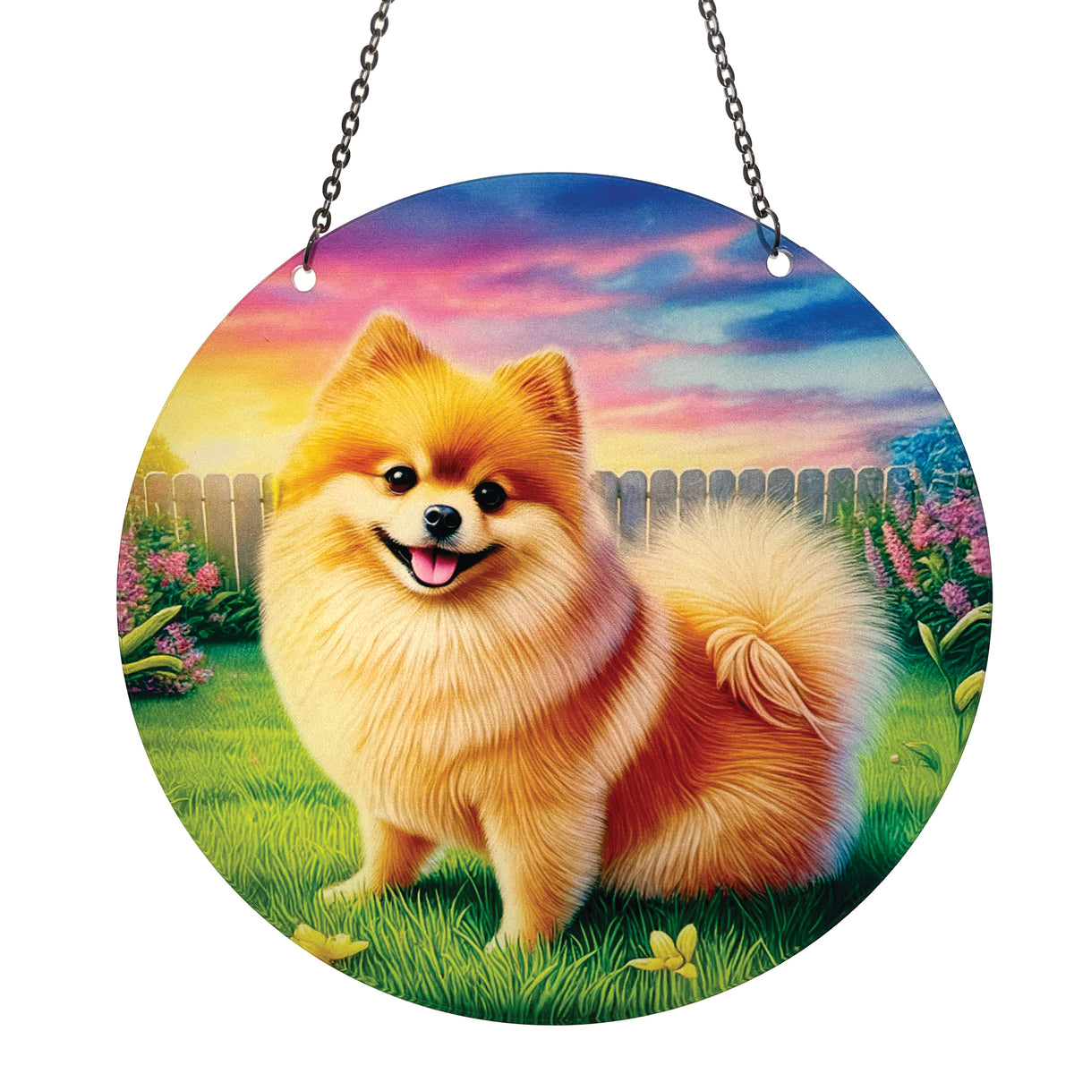 Tan Pomeranian Acrylic Suncatcher with Chain #SC759 Made in the USA