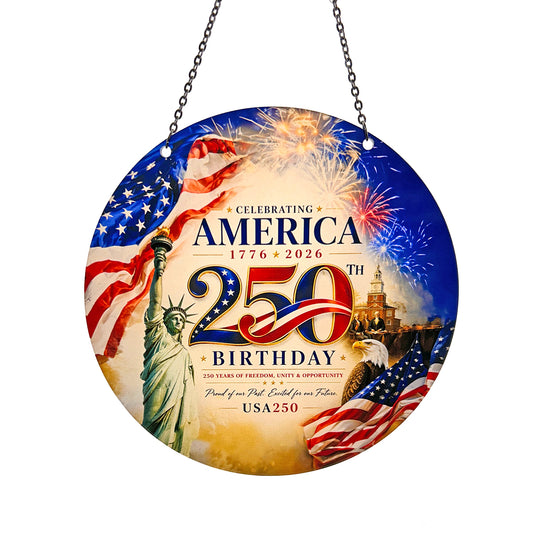 U.S.A. 250th Birthday Acrylic Suncatcher with Chain #SC8287 Made in the USA