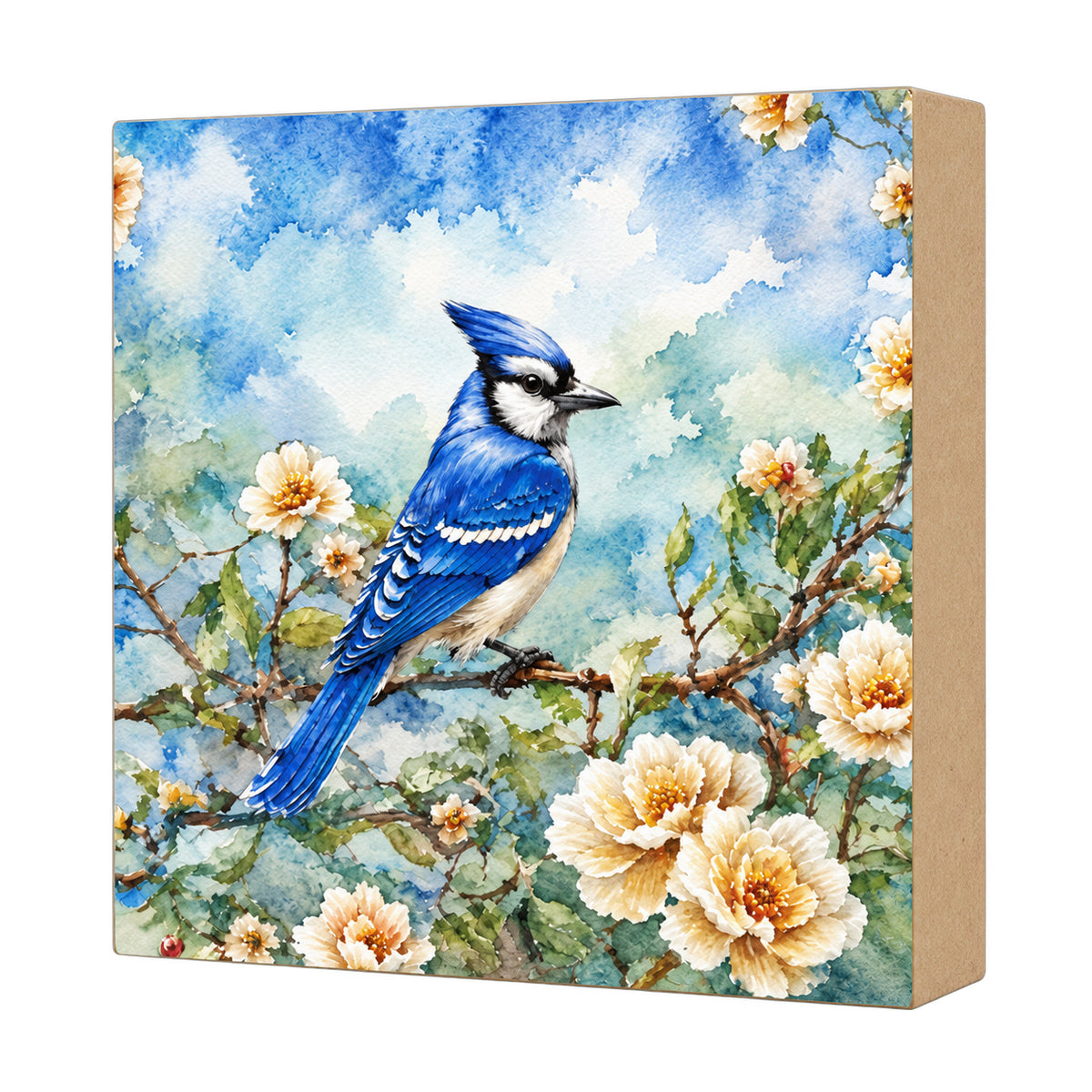 Bluejay Bird Decor, Block Art, Cabin Shelf Sitter, Made in the U.S.A.