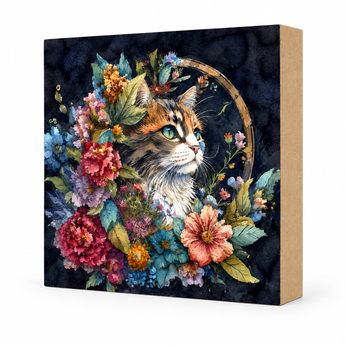 Colorful Cat, Block Art, Cabin Shelf Sitter, Made in the U.S.A. by small family business