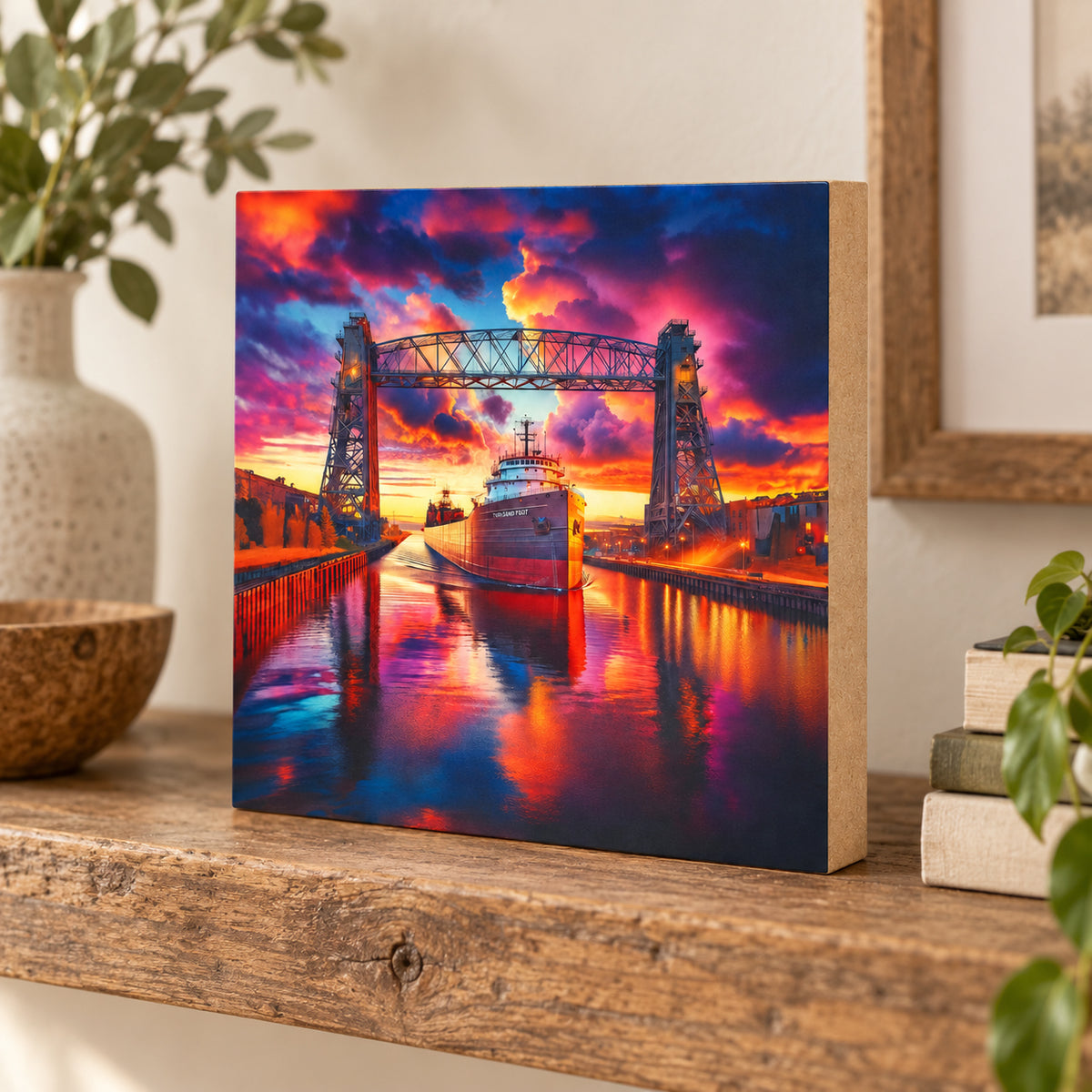 Duluth Lift Bridge, Block Art, Ore Boat Shelf Sitter, Made in the U.S.A.