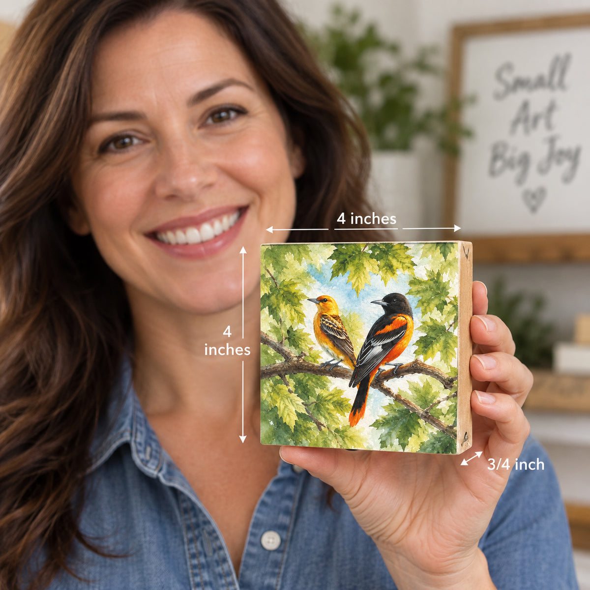Oriole, Block Art, Cabin Shelf Sitter, Made in the U.S.A. by small family business