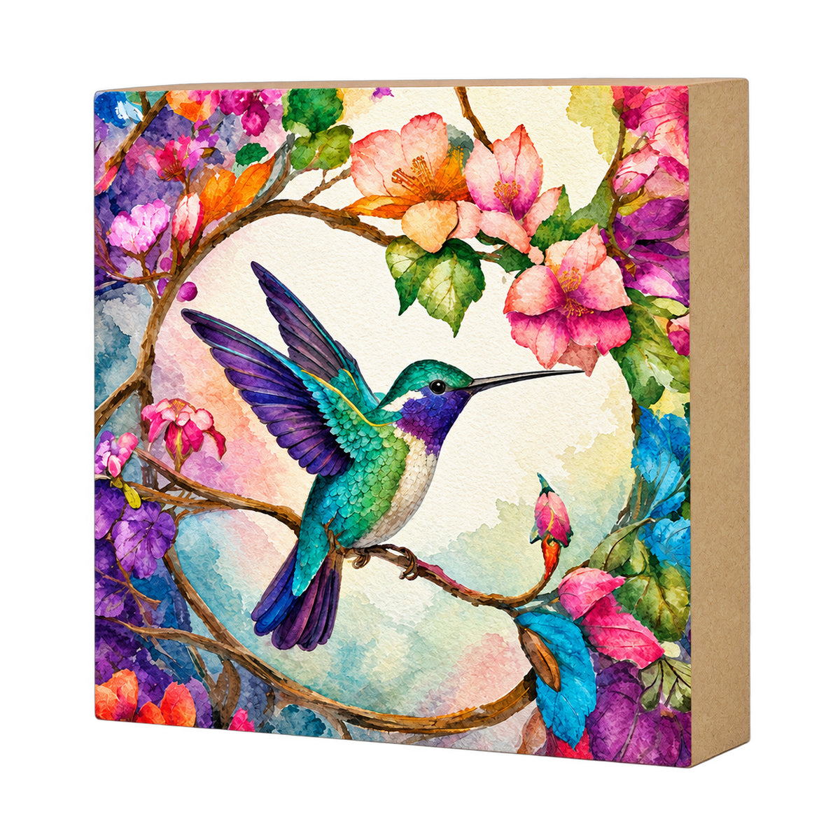 Ruby Throated Hummingbird, Block Art, Cabin Shelf Sitter, Made in the U.S.A.