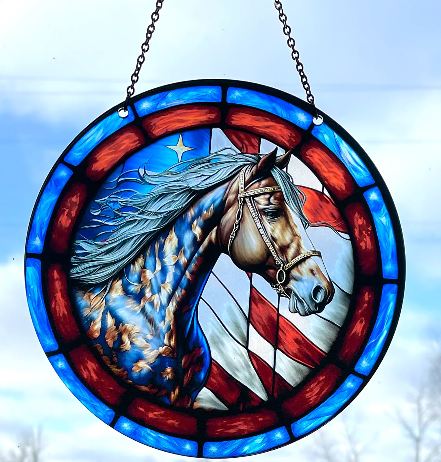 Patriotic Horse Acrylic Suncatcher with Chain #SC129 by d'ears