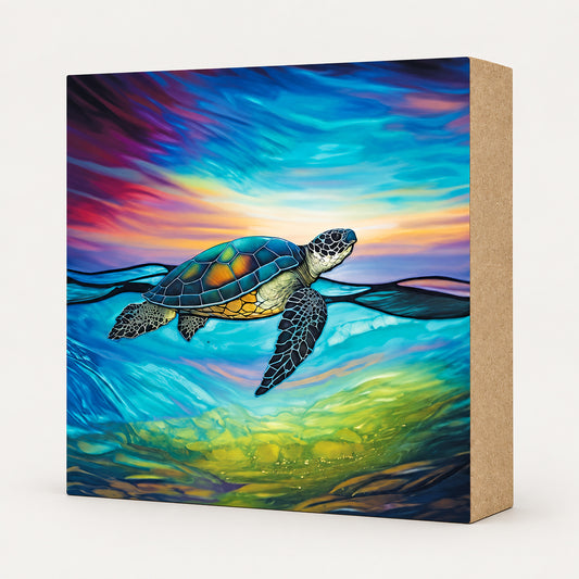 Sea Turtle Beach Decor, Block Art, Cabin Shelf Sitter, Made in the U.S.A.